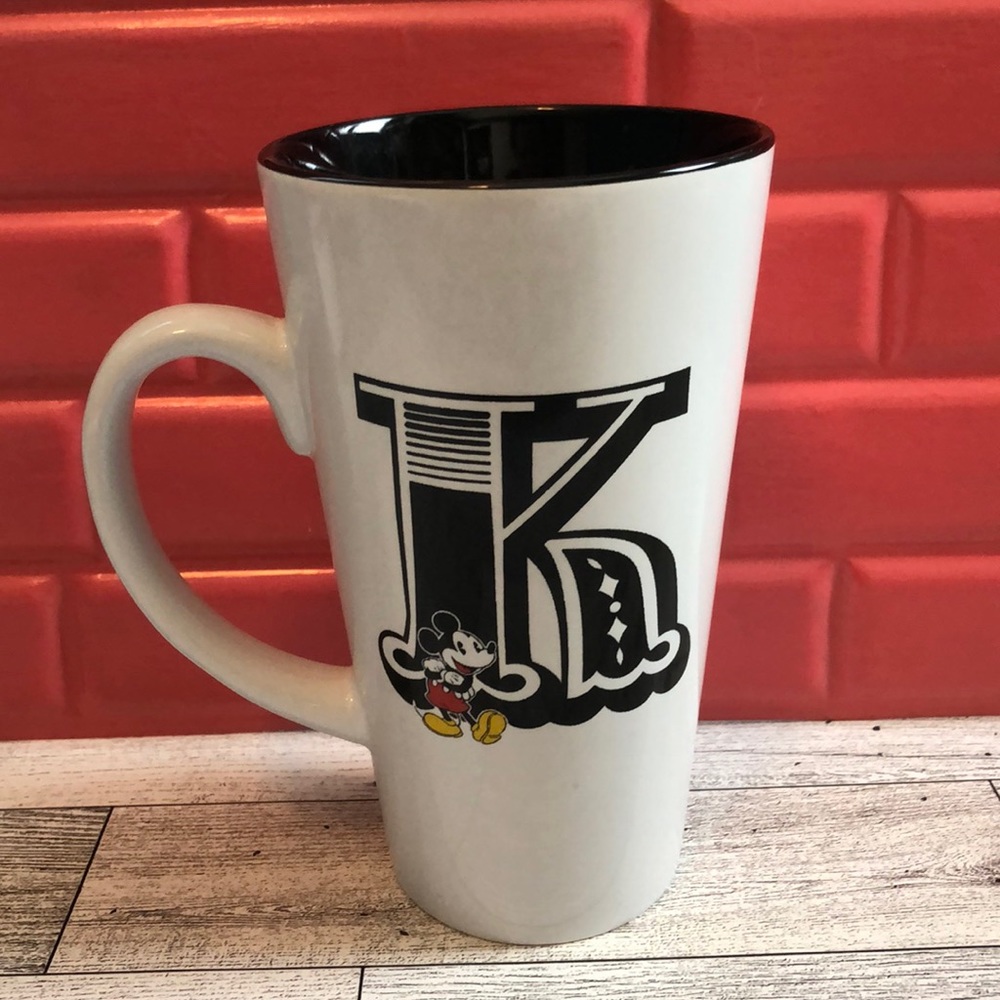 Disney Classic Mickey Mouse Monogram Letter K Tall Ceramic Mug